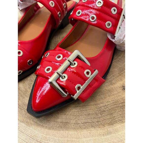 Brand New Red Patent Leather Buckle Flats with Grommets - Size 6 (NWT) - Picture 1 of 10